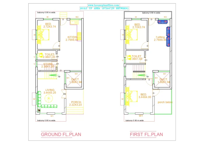 19X44 DUPLEX HOUSE PLAN - Image 2