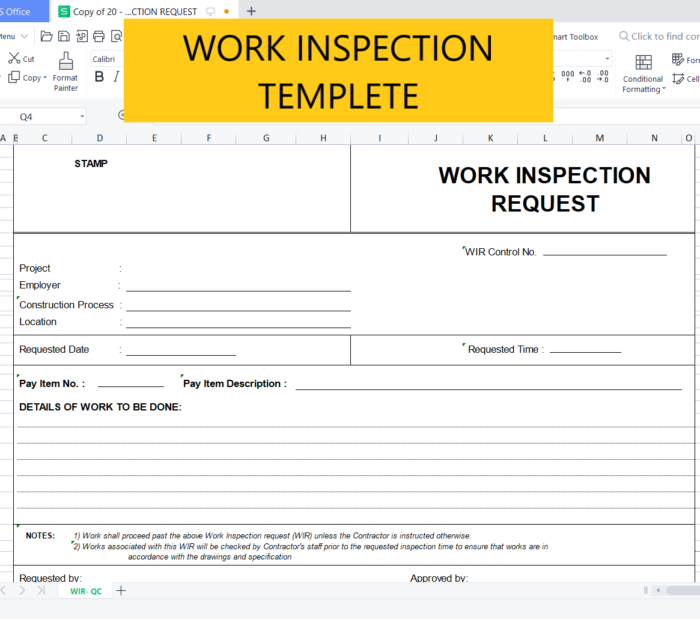 work inspection templete