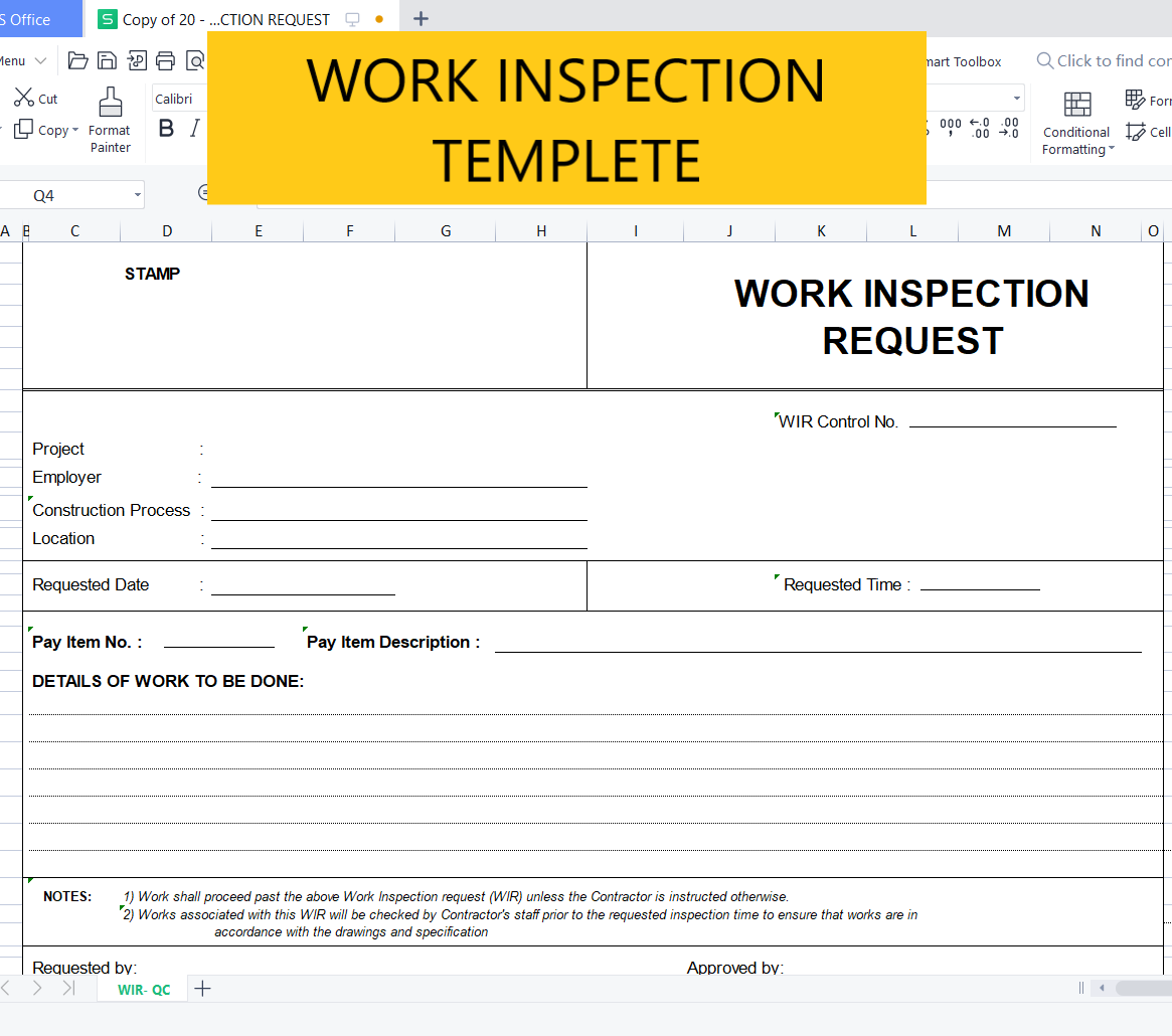 work inspection templete