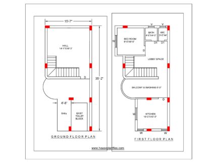 15x35 Small House floor plan