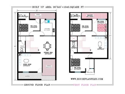 26X45 3 bhk floor plan