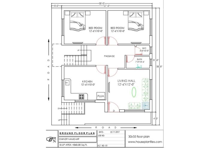 30 * 35 low cost village house design