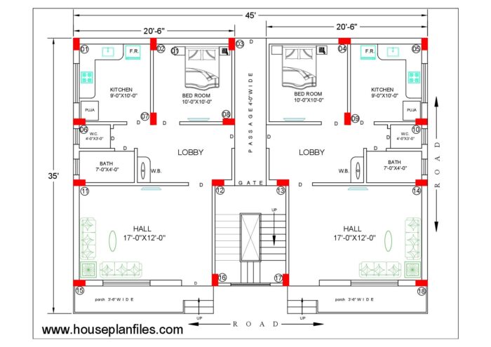 45 * 35 village house design
