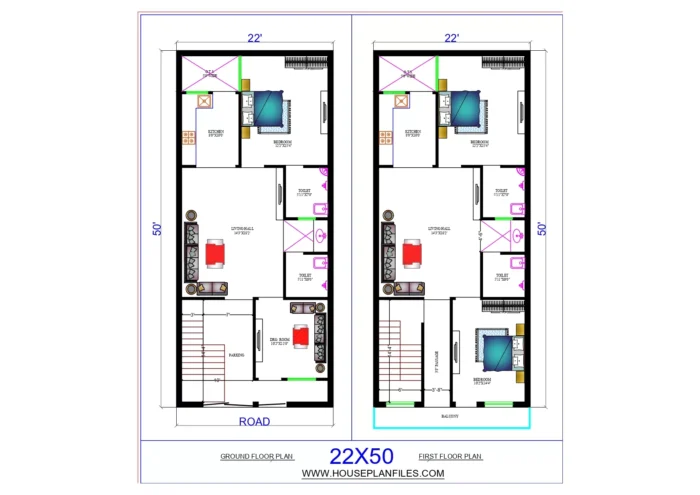22 * 50 house plan north facing