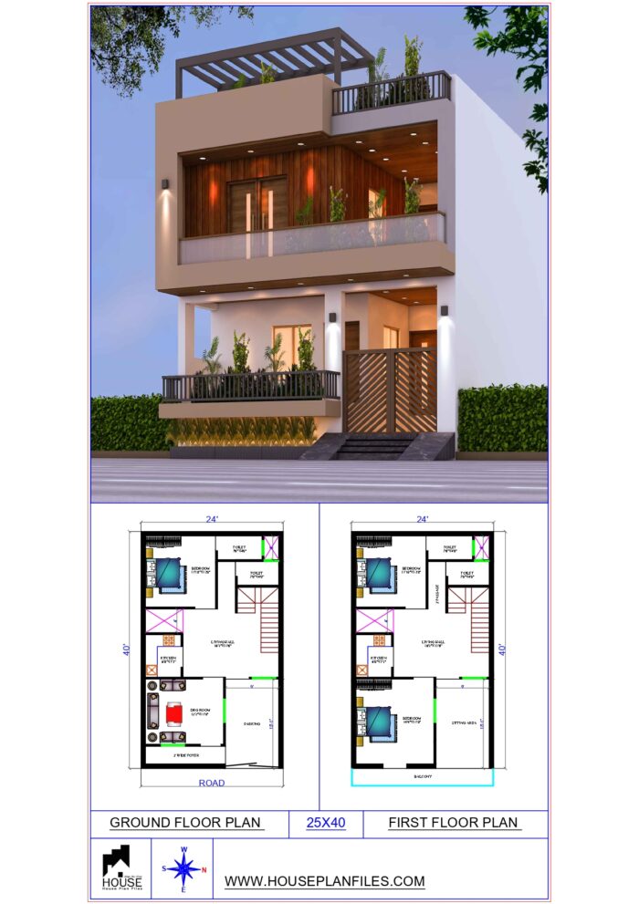24 * 40 house plan 3d