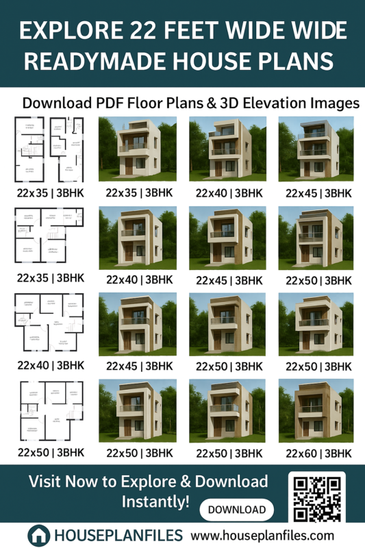22 Feet Wide Readymade House Plans