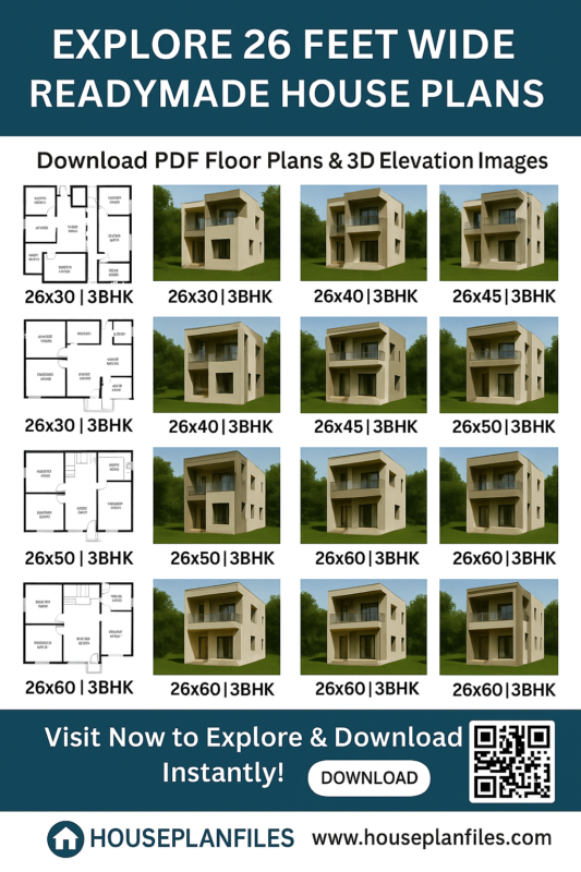26 Feet Wide 3BHK Readymade House Plans